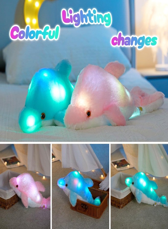 BSTAOFY 18'' Light up Dolphin Stuffed Animal Night Light Colorful Glowing Dolphin Soft LED Plush Toys Gift for Kids on Valentines Christmas Birthday Festivals, Blue - Image 5